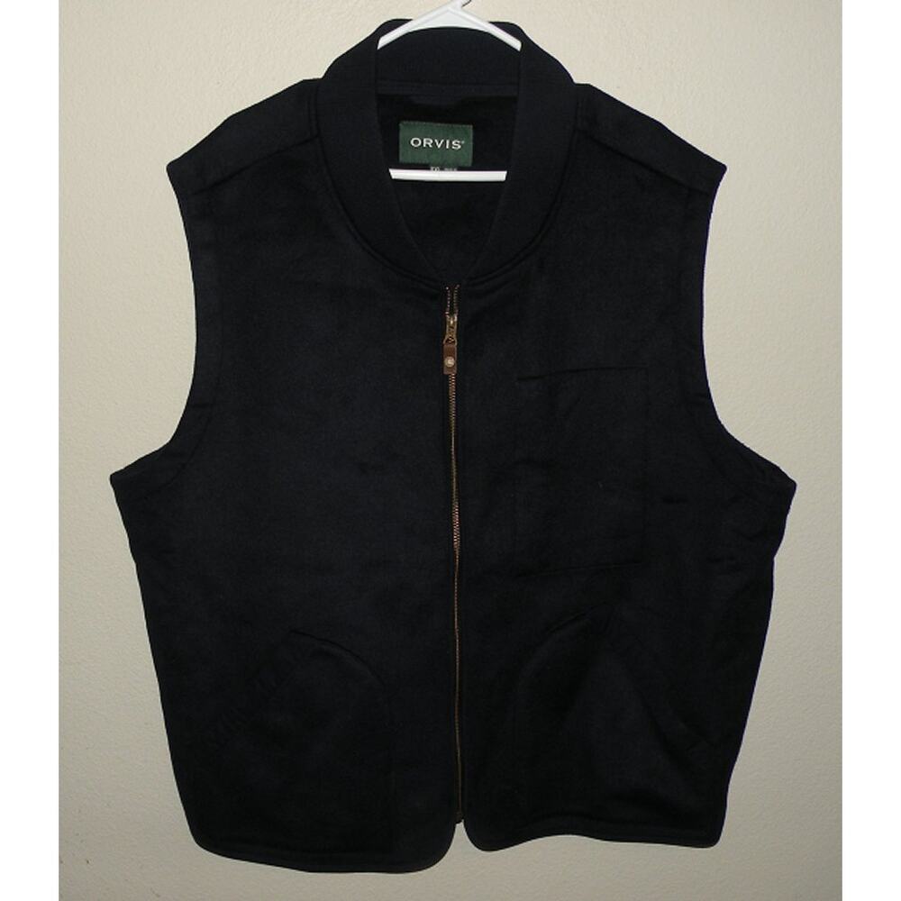 Orvis Men’s XXL 2XL Wool Blend Felt Zipper Vest Black Ribbed Collar